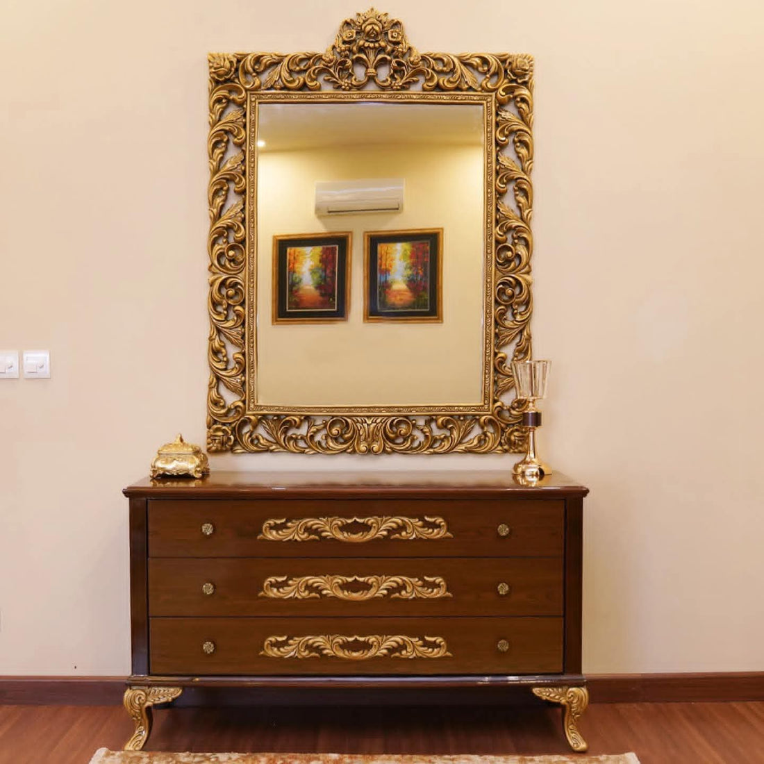 LUXURIOUS 4-PIECE BEDROOM SET: BED, 2 SIDE TABLES, DRESSER & MIRROR-FULLY CUSTOMIZABLE