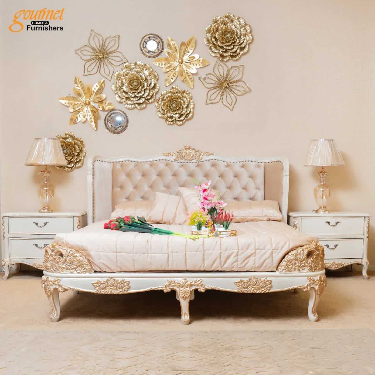 LUXURIOUS 4-PIECE BEDROOM SET: BED, 2 SIDE TABLES, DRESSER & MIRROR - FULLY CUSTOMIZED