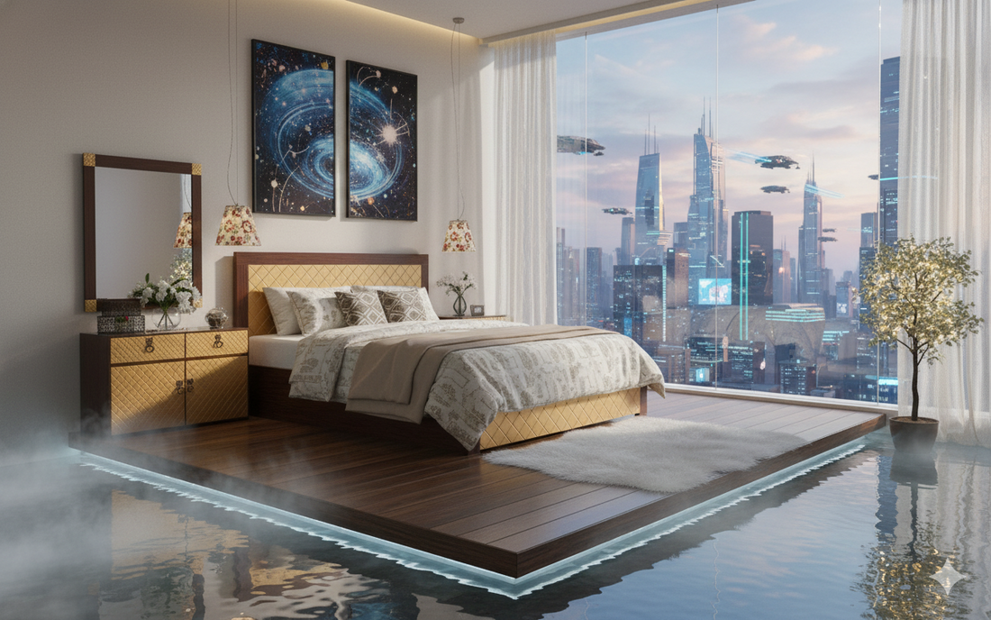 Luxurious 4-Piece Bedroom Set: Bed, 2 Side Tables, Dresser & Mirror - Fully Customizable